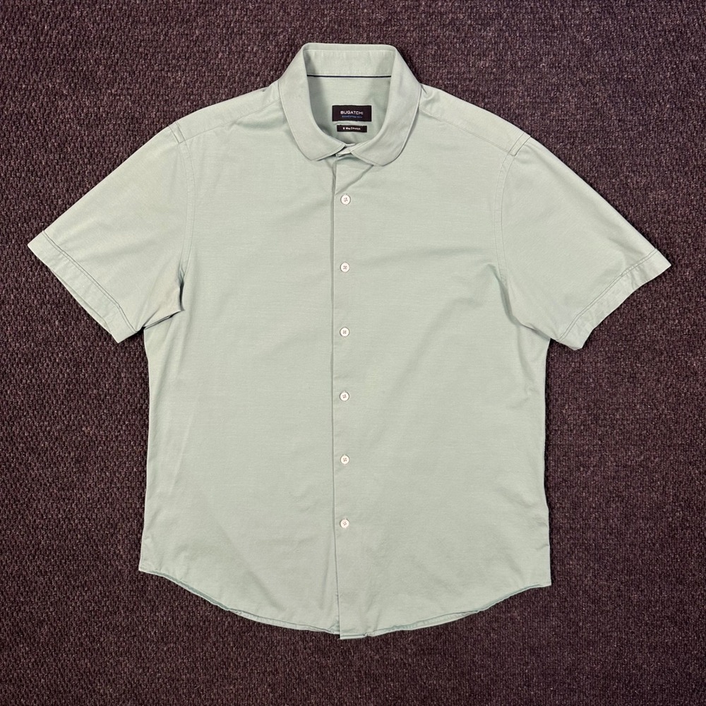 Bugatchi OoohCotton Tech 8-Way Stretch Polo Shirt Mens L Green Short Sleeve